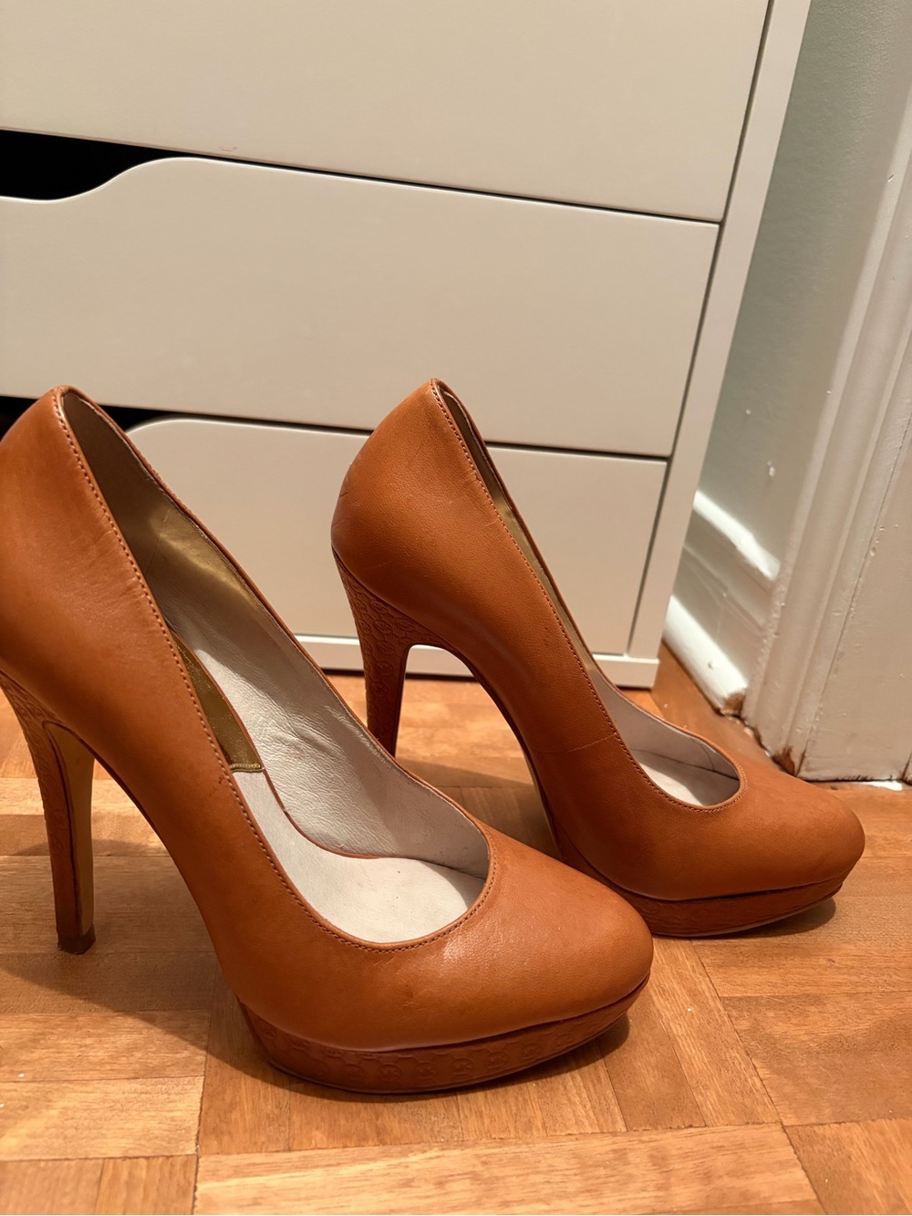 Michael Kors Cognac Leather Platform Stiletto Pumps